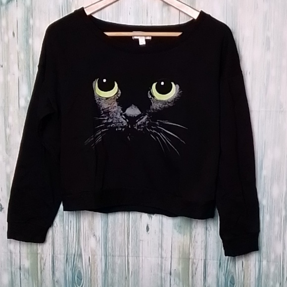 Olsenboye Tops - Olsenboye long sleeve crop medium weight top cat graphic black med